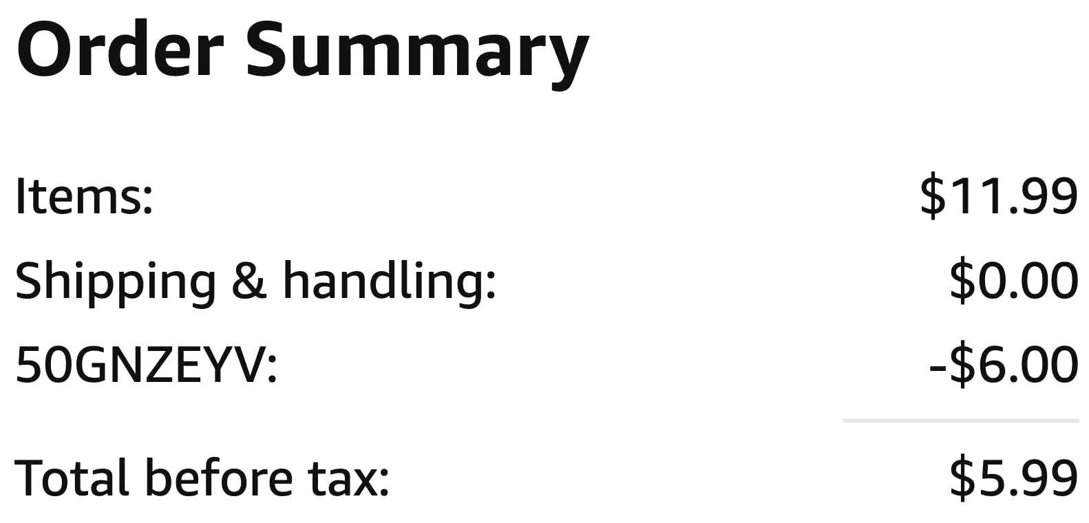 amazon promo code deal order summary