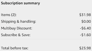 amazon order summary showing savings and total