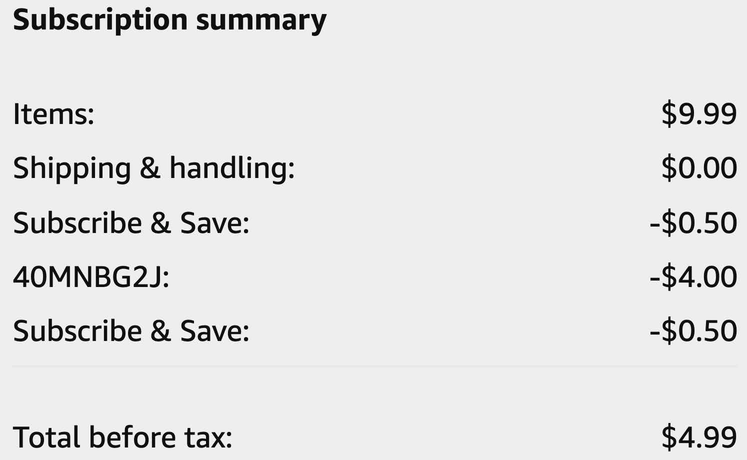 amazon screenshot showing savings and total