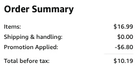 screenshot showing promo code and final price