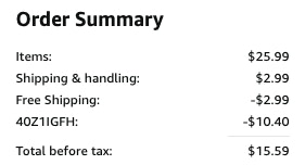 screenshot of promo and final price