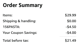 screenshot showing promo code and final price