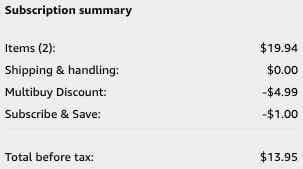 screenshot of S&S, coupon and final price
