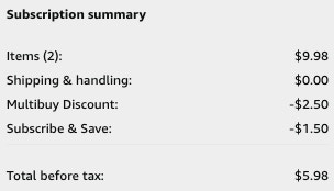 screenshot of subscription summary