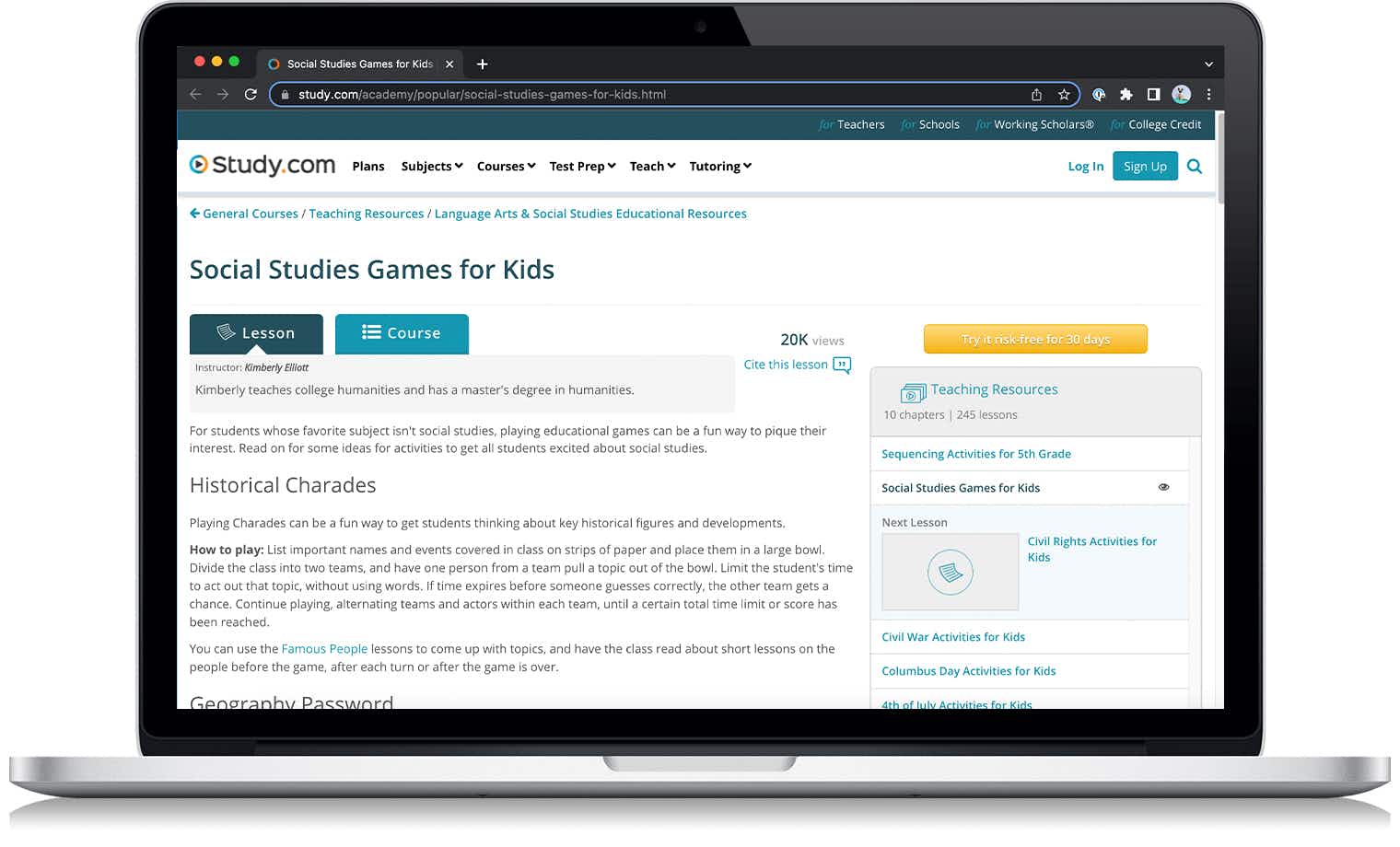A screenshot from the Study.com website on a laptop