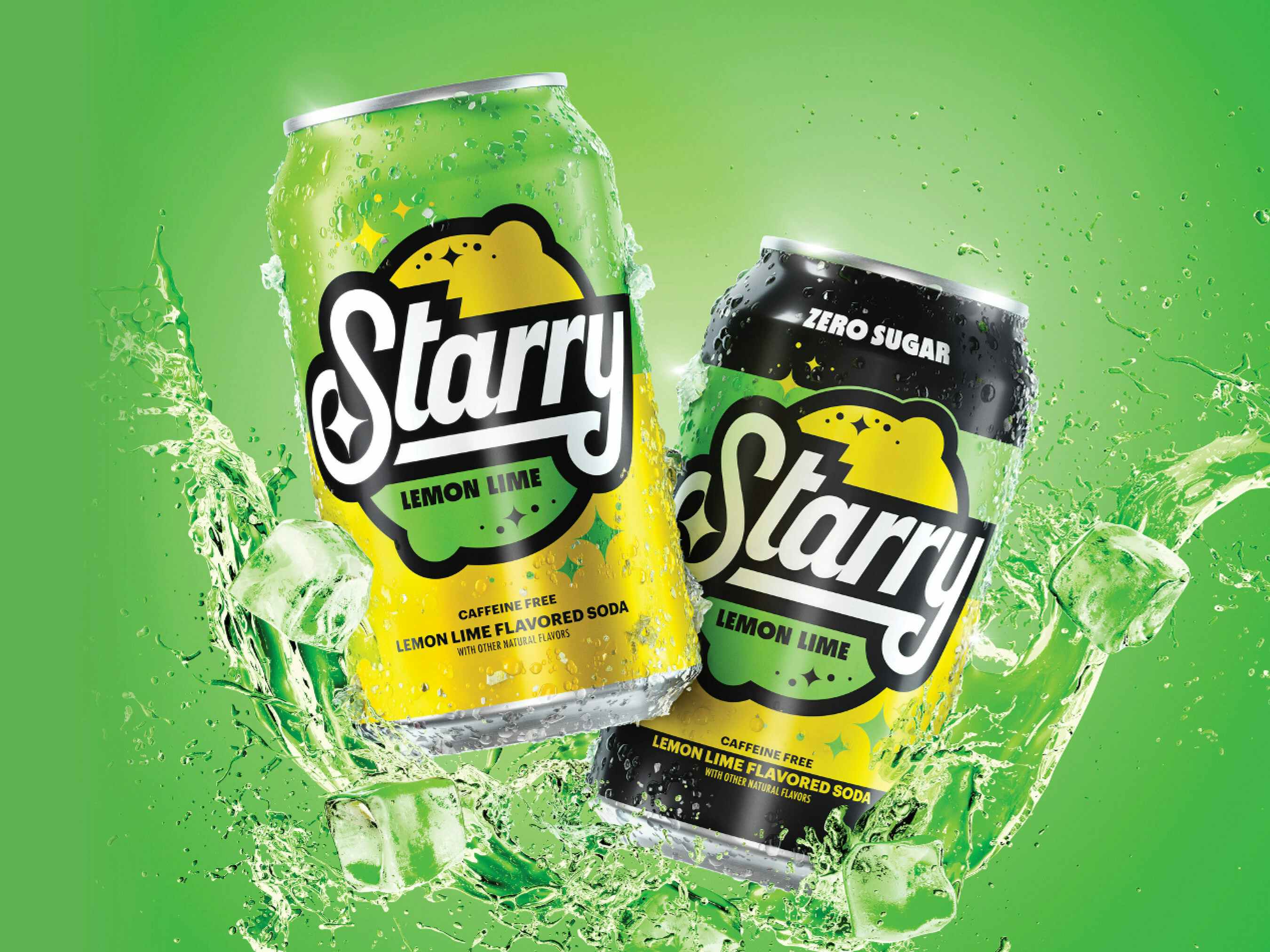 Starry soda cans in both the regular and zero calorie versions.