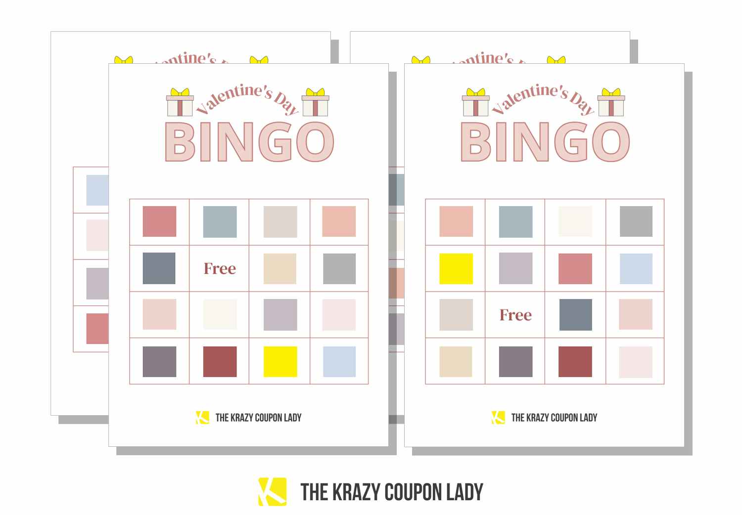 valentines day bingo cards with colors