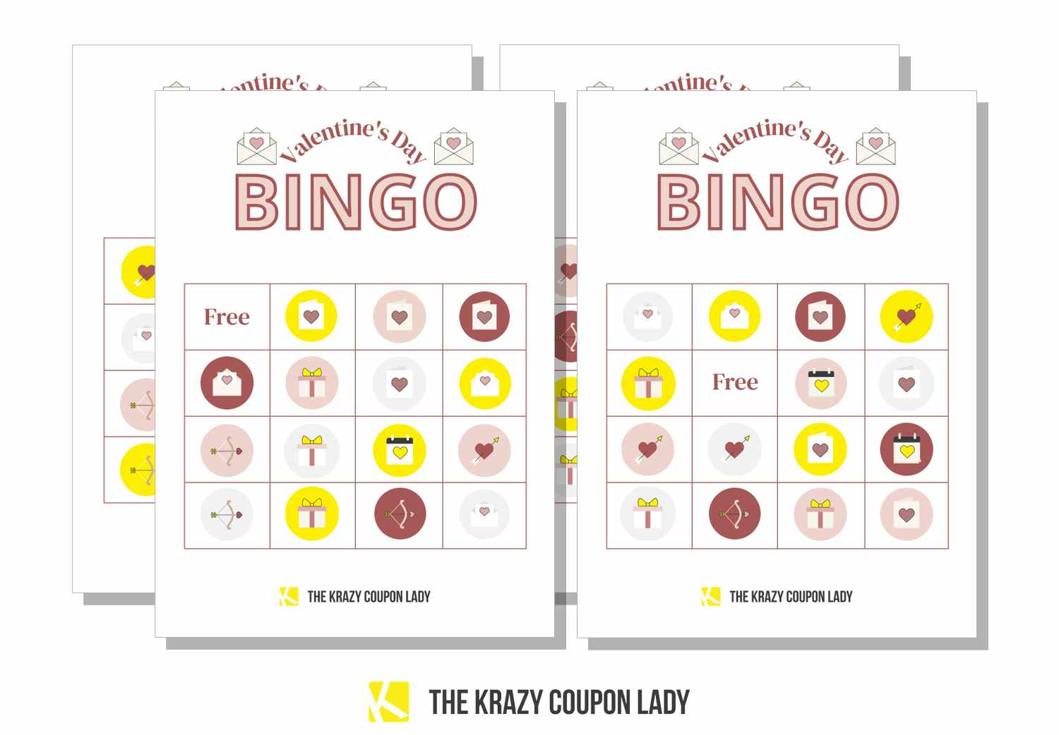 valentines day bingo cards with round icons
