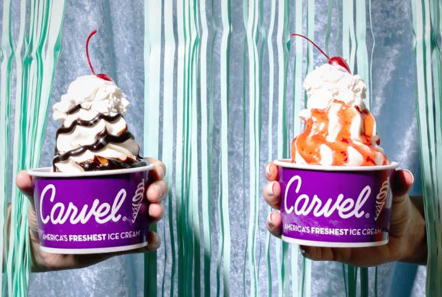 two sundaes from carvel next to each other