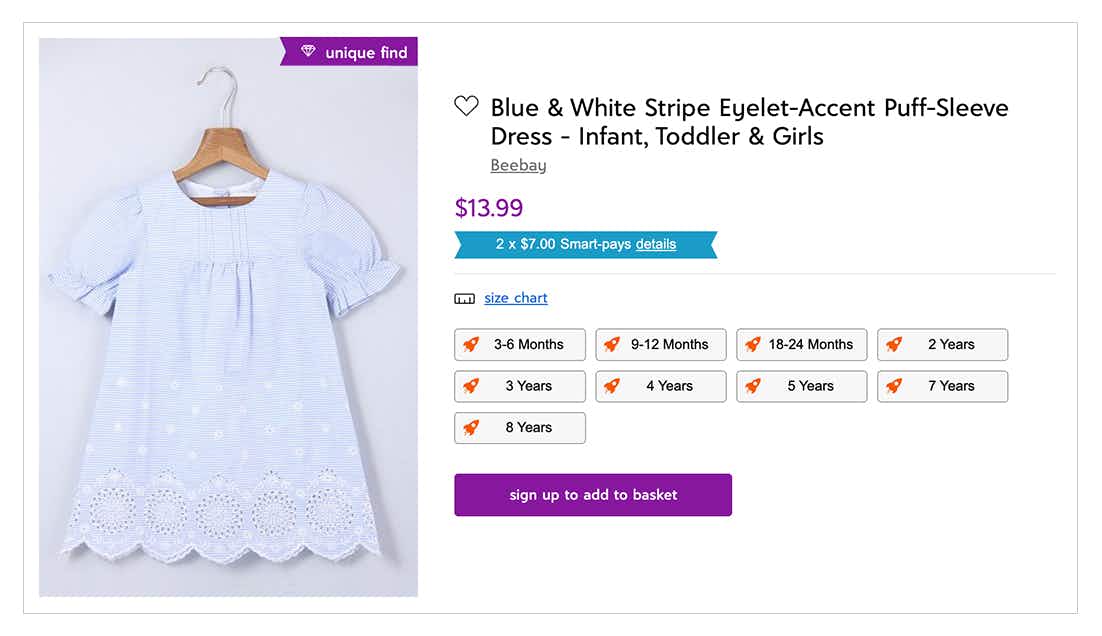 zulily screenshot of beebay eyelet-accent puff-sleeve infant toddler and girls dress