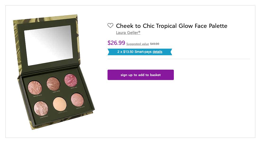 zulily screenshot of laura geller cheek to chic tropical glow face palette makeup