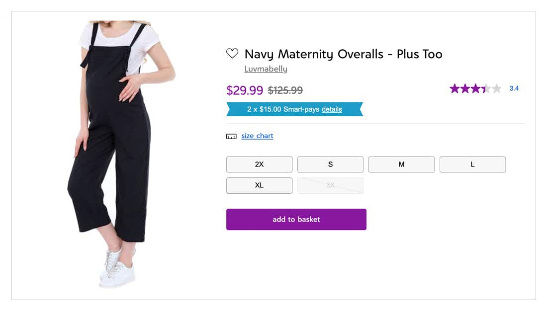 zulily screenshot of luvmabelly navy maternity overalls