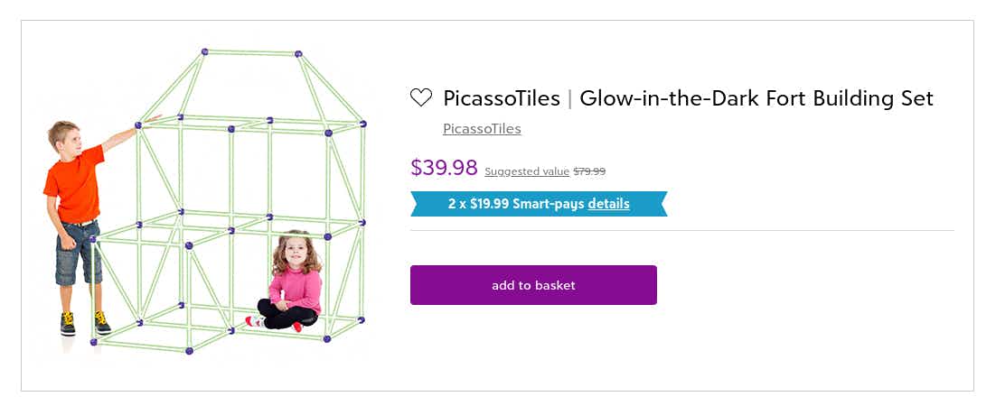 zulily screenshot of picassotiles glow-in-the-dark fort building set