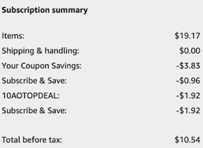 A screenshot of the total