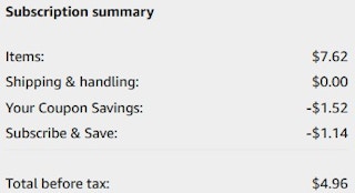 An Amazon subscription summary ending in $4.96