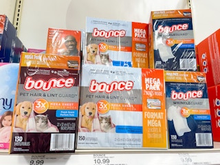 a selection of bounce dryer sheets on shelf