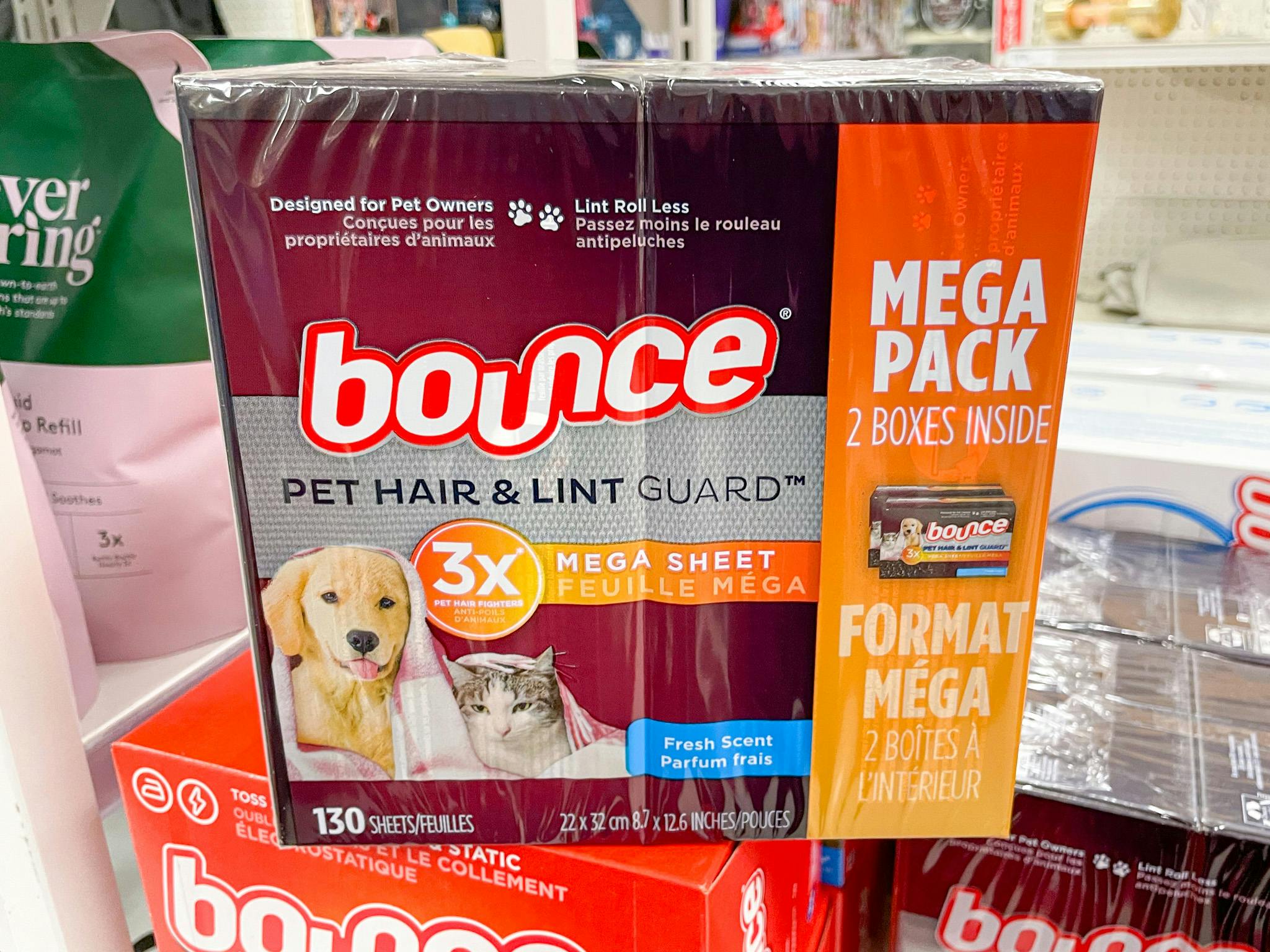 130 count box of bounce pet & link guard dryer sheets