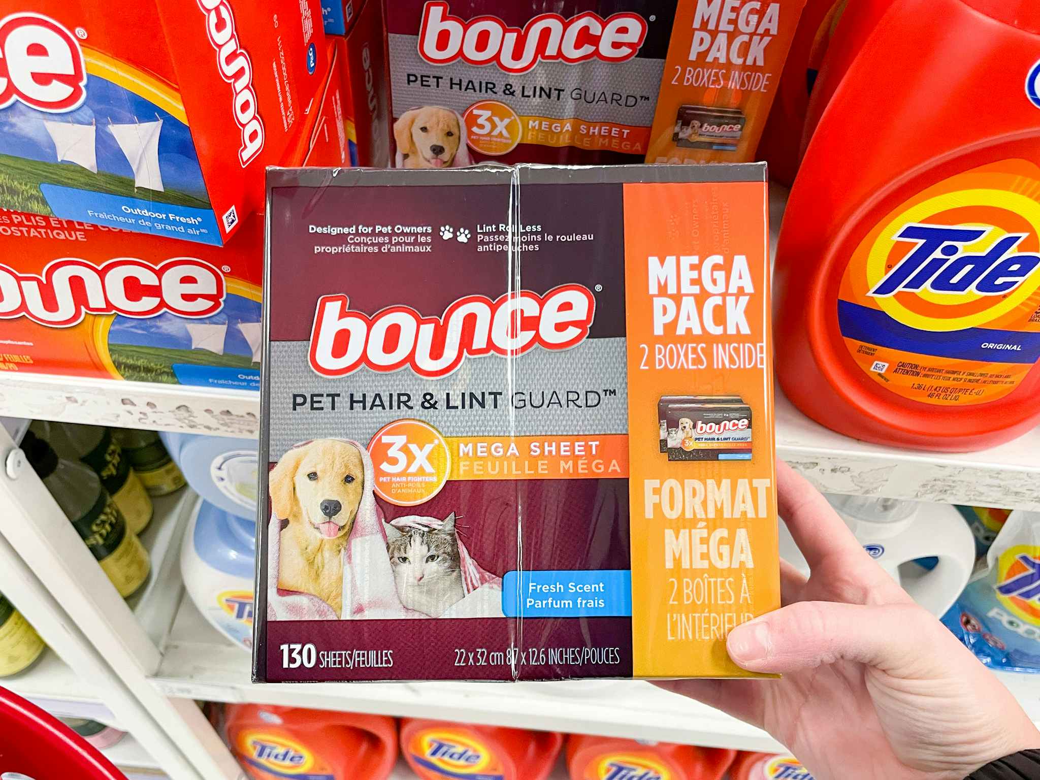 130 count box of bounce pet & link guard dryer sheets