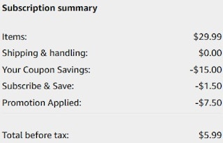 An Amazon subscription summary