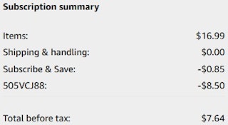 An Amazon subscription summary ending in $7.64