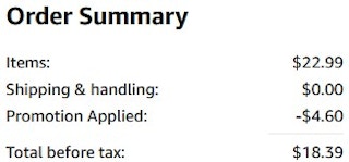 An Amazon order summary ending in $18.39