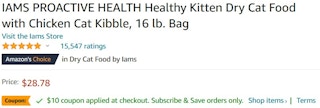 An Iams price with a coupon on Amazon
