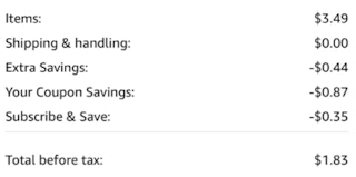 A screenshot of the total