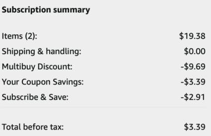 A screenshot of the total
