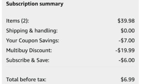 A screenshot of the total
