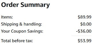 An Amazon order summary ending in $53.99