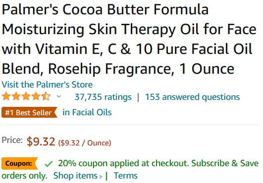 An Amazon price screenshot of cocoa butter