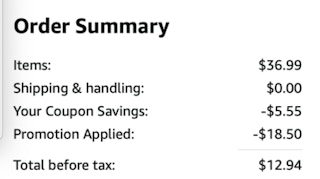 A screenshot of the total