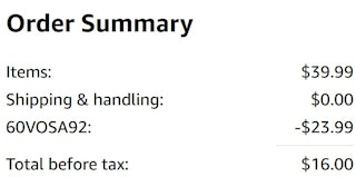 An Amazon order summary ending in $16
