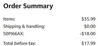 An Amazon order summary ending in $17.99