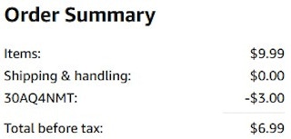 An Amazon order summary ending in $6.99