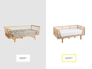 price comparison graphic with anthropologie venus rattan daybed and world market honey rattan daybed