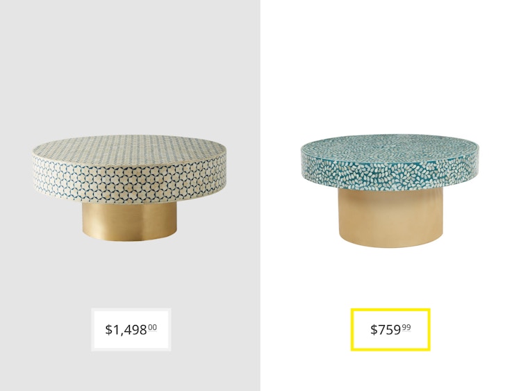 price comparison graphic with anthropologie targua inlay coffee table and anyila coffee table