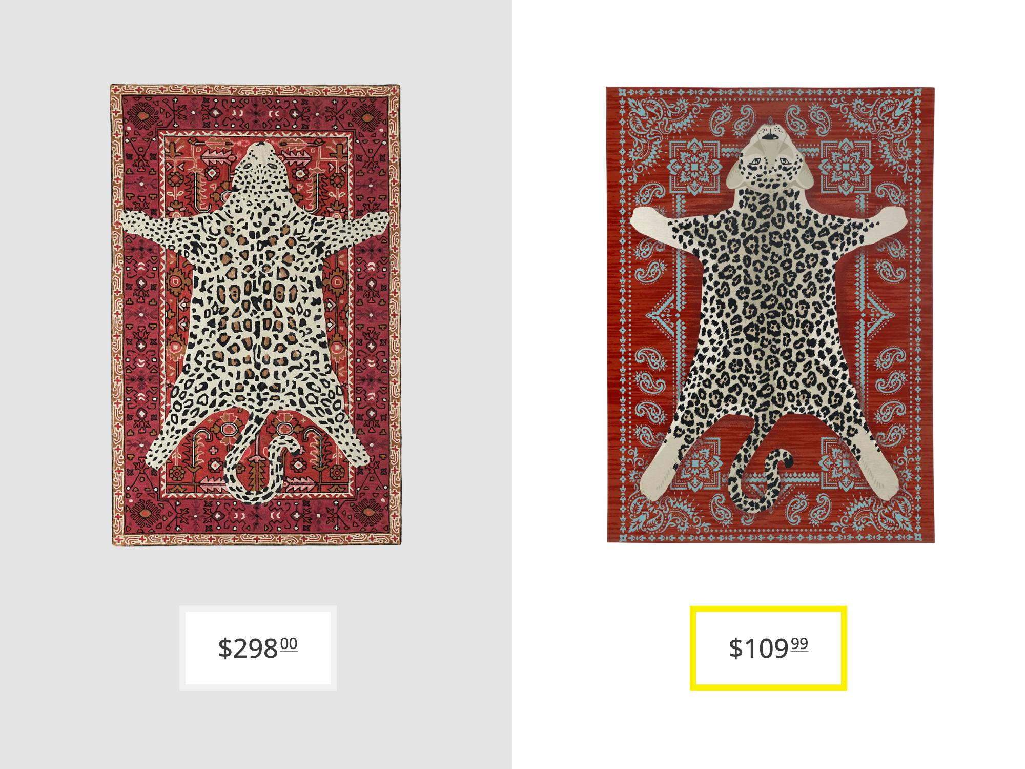 price comparison graphic with anthropologie octavia leopard rug and willa arlo interiors rug
