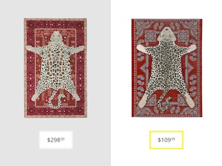 price comparison graphic with anthropologie octavia leopard rug and willa arlo interiors rug