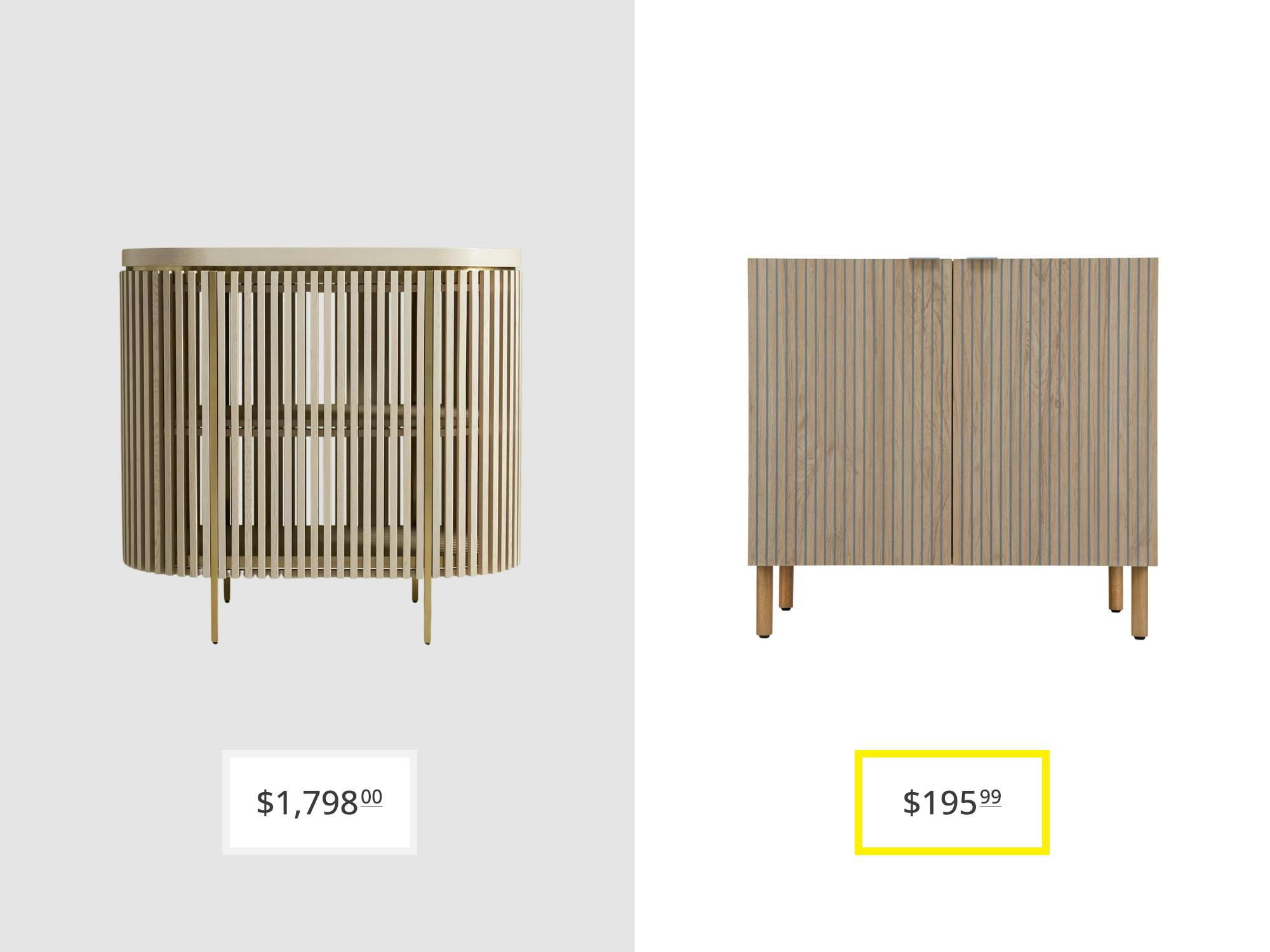 price comparison graphic with anthropologie everett slatted bar cabinet and sango merk accent cabinet