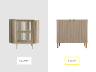 price comparison graphic with anthropologie everett slatted bar cabinet and sango merk accent cabinet