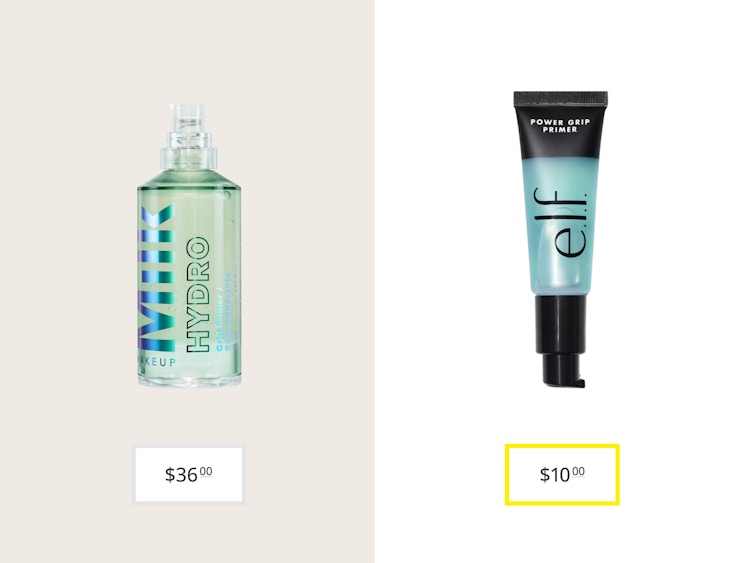 milk makeup hydro grip primer and e.l.f. power grip primer price comparison graphic