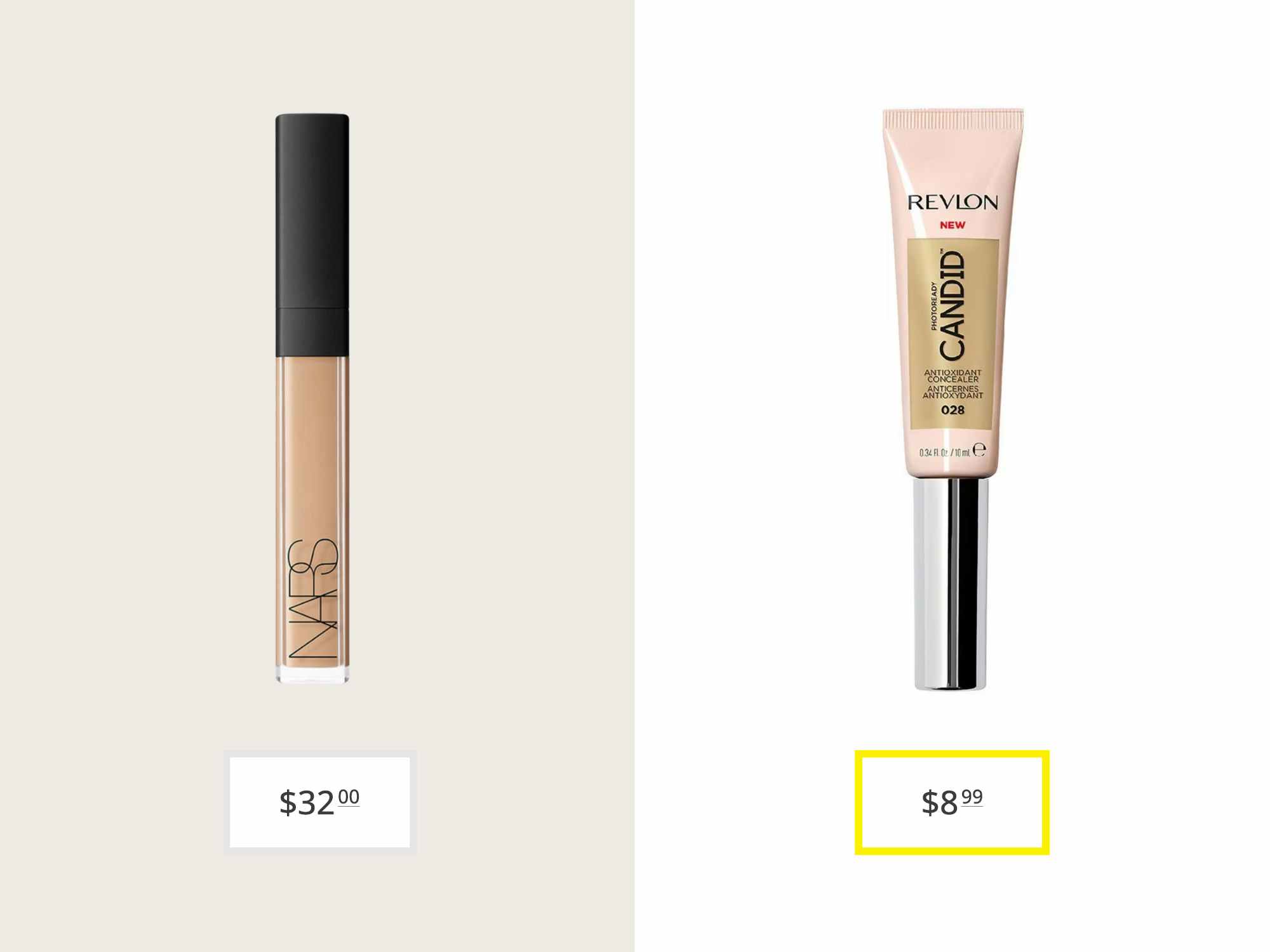 nars radiant creamy concealer and revlon photoready candid antioxidant concealer price comparison graphic