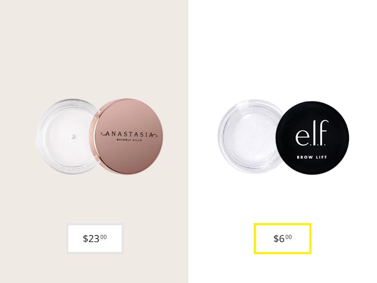 anastasia beverly hills brow freeze and e.l.f. cosmetics brow lift price comparison graphic