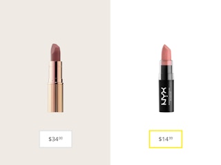 charlotte tilbury pillow talk and nyx matte lipstick in euro trash price comparison graphic