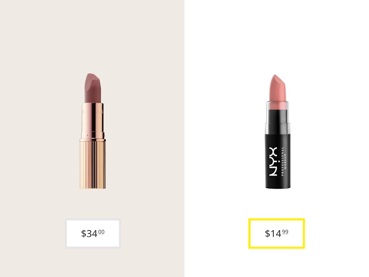 charlotte tilbury pillow talk and nyx matte lipstick in euro trash price comparison graphic