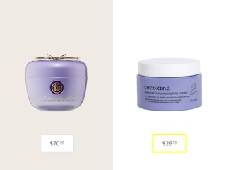 tatcha dewy skin cream and cocokind resurrection polypeptide cream price comparison graphic