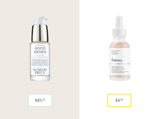 sunday riley good genes aha lactic acid and the ordinary lactic acid price comparison graphic