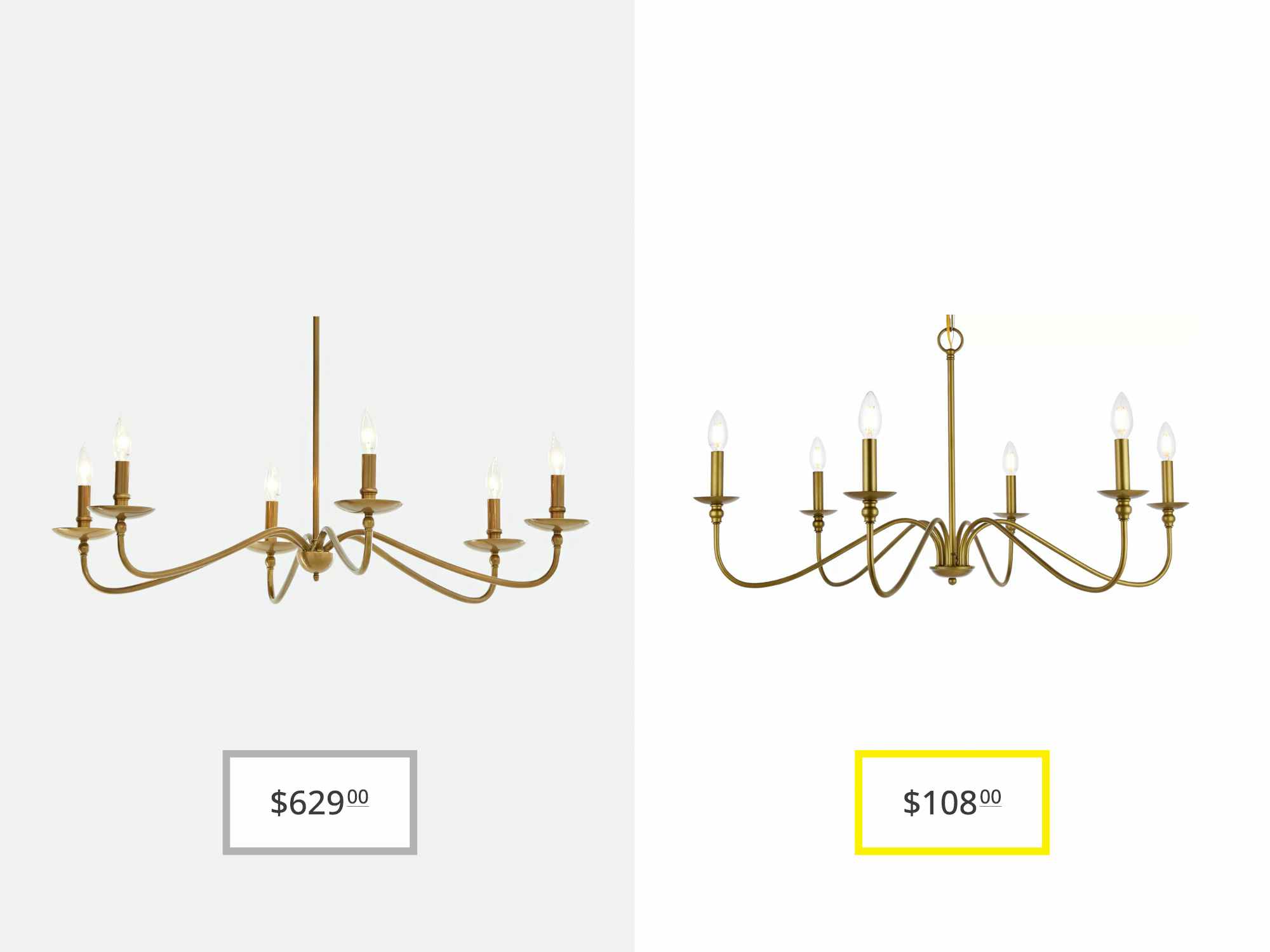 pottery barn lucca iron chandelier and wayfair ableton 6-light chandelier in brass dupe
