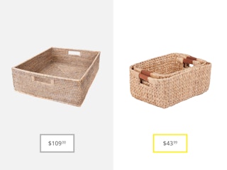 pottery barn tava handwoven rattan storage basket and highland dunes janet 3-piece wicker basket set dupe